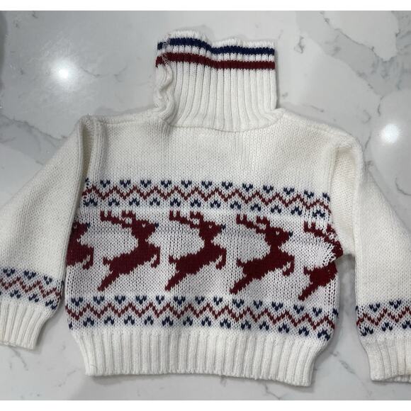 Vintage Babyfair Fair Isle Nordic Reindeer Turtleneck Sweater 12 Months (Runs S) - Picture 3 of 5